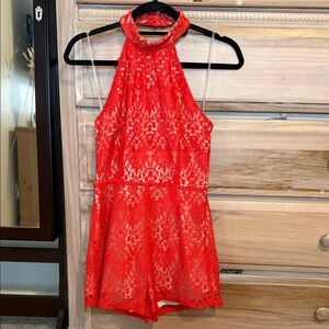 Charlotte Russe Red Lace Halter Romper